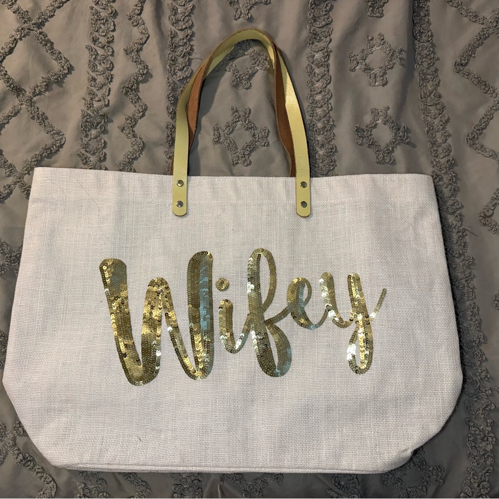 Mud Pie Ivory Canvas Tote with Pocket